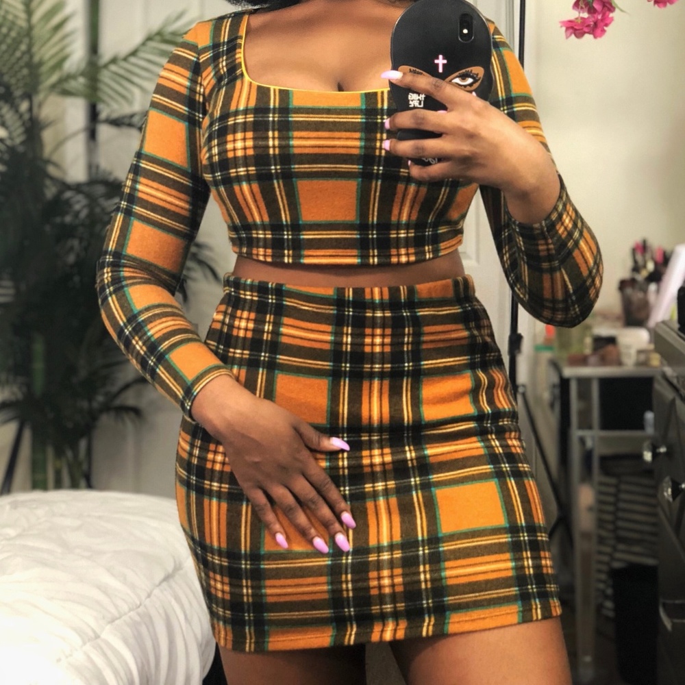 2 Piece Plaid Skirt Set